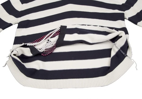 モンスMONSE ビジュー装飾クラッシュデザインボーダーニットセーター 白紺S K-116883_016