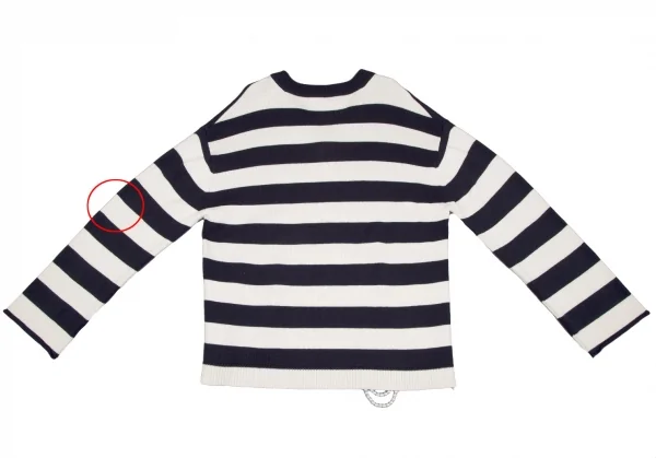 モンスMONSE ビジュー装飾クラッシュデザインボーダーニットセーター 白紺S K-116883_017