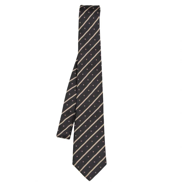 美品■ヨウジヤマモト　YOHJI YAMAMOTO　ネクタイ　ブラックストライプ ヨウジヤマモト ネクタイ ストライプ柄 ネクタイ シルク 100