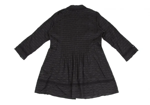 ヒロコビスHIROKO BIS eSSeNtieL ブロックカットジャガードピンタックシャツチュニック 黒9 K-116947_010