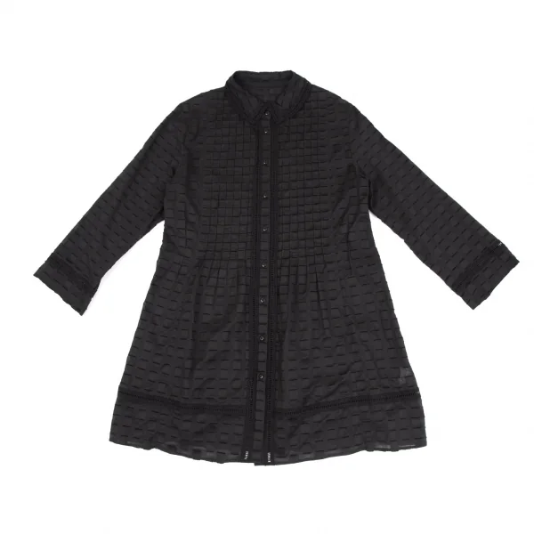 ヒロコビスHIROKO BIS eSSeNtieL ブロックカットジャガードピンタックシャツチュニック 黒9 K-116947_002