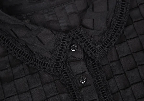 ヒロコビスHIROKO BIS eSSeNtieL ブロックカットジャガードピンタックシャツチュニック 黒9 K-116947_004