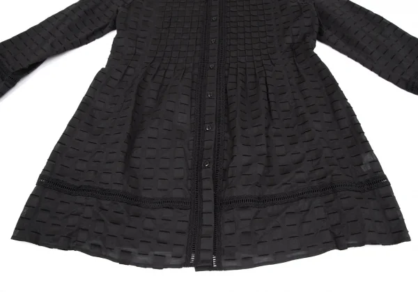ヒロコビスHIROKO BIS eSSeNtieL ブロックカットジャガードピンタックシャツチュニック 黒9 K-116947_008