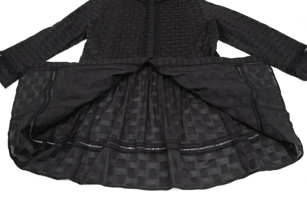 ヒロコビスHIROKO BIS eSSeNtieL ブロックカットジャガードピンタックシャツチュニック 黒9 K-116947_009