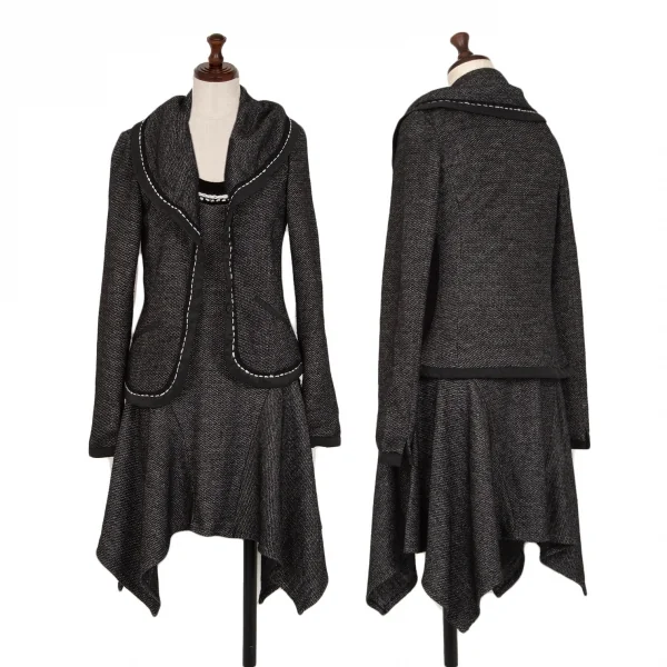 ヒロコビスHIROKO BIS メランジニットステッチセットアップ 黒白9 K-116952_001