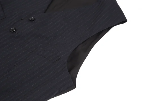 新品!ブラックコムデギャルソンBLACK COMME des GARCONS ポリウールストライプジレベスト 紺黒L K-116962_004