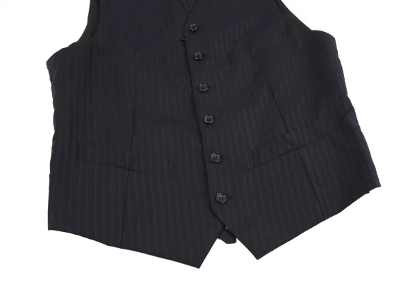 新品!ブラックコムデギャルソンBLACK COMME des GARCONS ポリウールストライプジレベスト 紺黒L K-116962_005