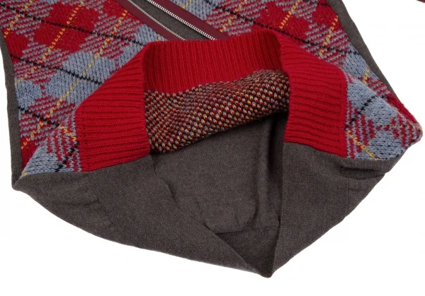 ジュンヤワタナベ コムデギャルソンJUNYA WATANABE COMME des GARCONSウールフロントジップアーガイルニットセーター 赤モカM K-117044_010