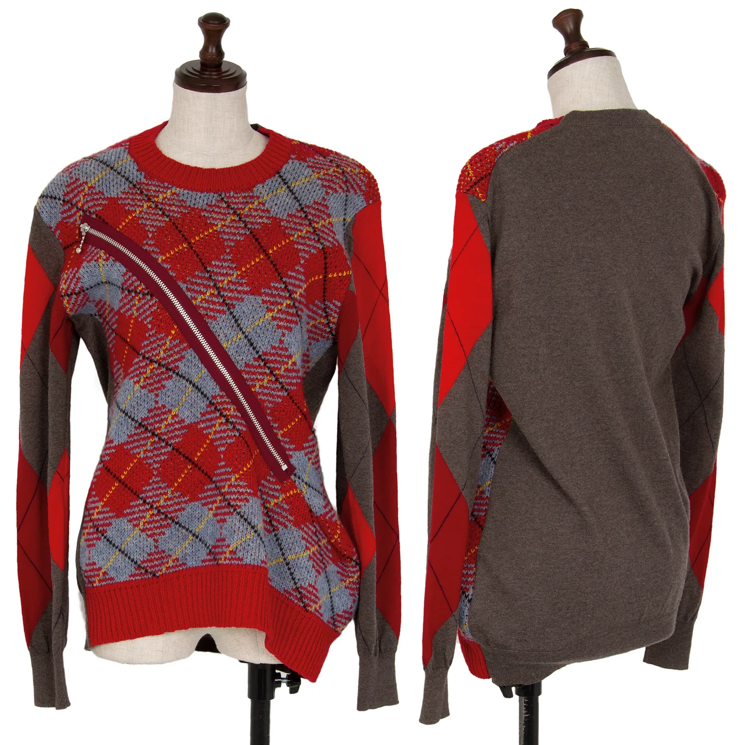 JUNYA WATANABE COMME des GARCONS Argyle Zip Knit Sweater Red