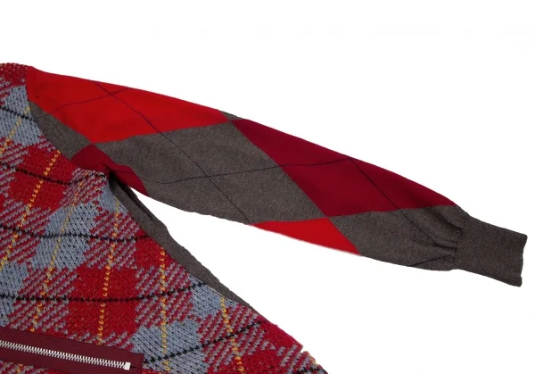 ジュンヤワタナベ コムデギャルソンJUNYA WATANABE COMME des GARCONSウールフロントジップアーガイルニットセーター 赤モカM K-117044_005