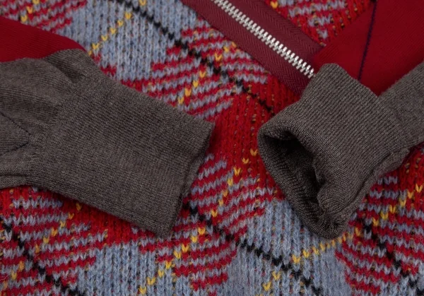 ジュンヤワタナベ コムデギャルソンJUNYA WATANABE COMME des GARCONSウールフロントジップアーガイルニットセーター 赤モカM K-117044_006