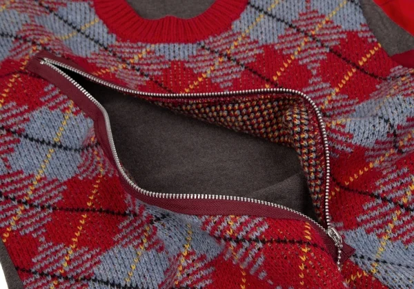 ジュンヤワタナベ コムデギャルソンJUNYA WATANABE COMME des GARCONSウールフロントジップアーガイルニットセーター 赤モカM K-117044_009