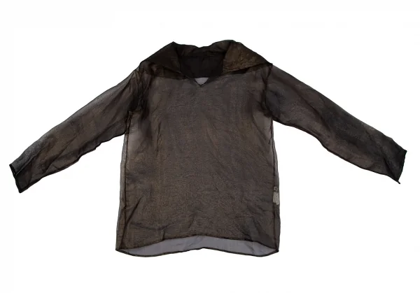 イッセイミヤケISSEY MIYAKEメタリックフォイルプリントシルクシフォントップス ゴールドM K-117114_002