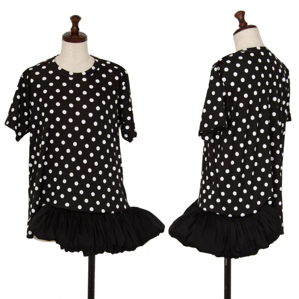 コムデギャルソンCOMME des GARCONS裾ボリュームギャザー切替ドットプリントTシャツ 黒白M K-117126_001