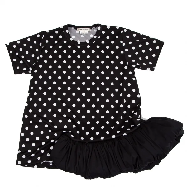 コムデギャルソンCOMME des GARCONS裾ボリュームギャザー切替ドットプリントTシャツ 黒白M K-117126_002