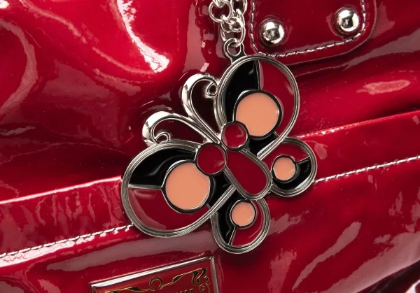 アナスイANNA SUI バタフライチャーム付きエナメルハンドバッグ 赤 K-117127_009