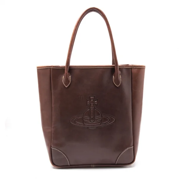 ヴィヴィアンウエストウッドVivienne Westwood オーブ型押しレザートートバッグ 焦げ茶 K-117129_001