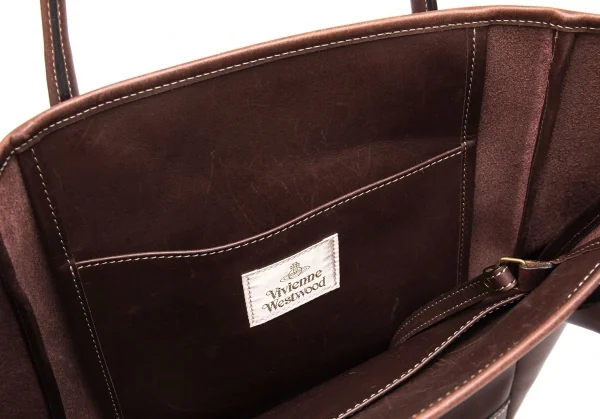 ヴィヴィアンウエストウッドVivienne Westwood オーブ型押しレザートートバッグ 焦げ茶 K-117129_015