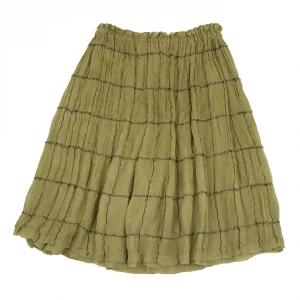 イッセイミヤケ ペルマネンテISSEY MIYAKE PERMANENTE シワプリーツグリッドチェックシルクスカート カーキグリーン2 K-117132_010