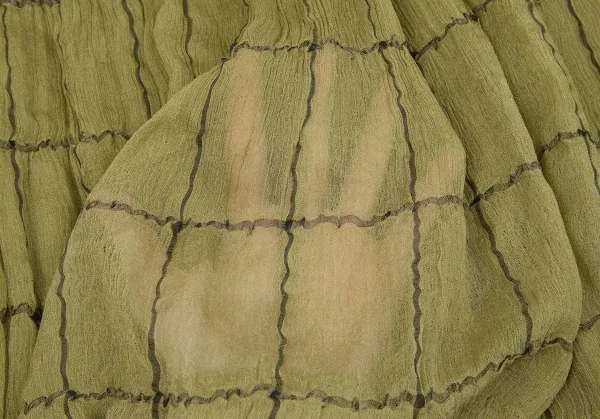 イッセイミヤケ ペルマネンテISSEY MIYAKE PERMANENTE シワプリーツグリッドチェックシルクスカート カーキグリーン2 K-117132_011