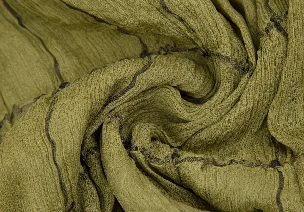 イッセイミヤケ ペルマネンテISSEY MIYAKE PERMANENTE シワプリーツグリッドチェックシルクスカート カーキグリーン2 K-117132_012