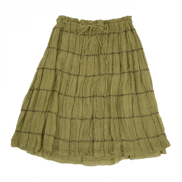 イッセイミヤケ ペルマネンテISSEY MIYAKE PERMANENTE シワプリーツグリッドチェックシルクスカート カーキグリーン2 K-117132_002