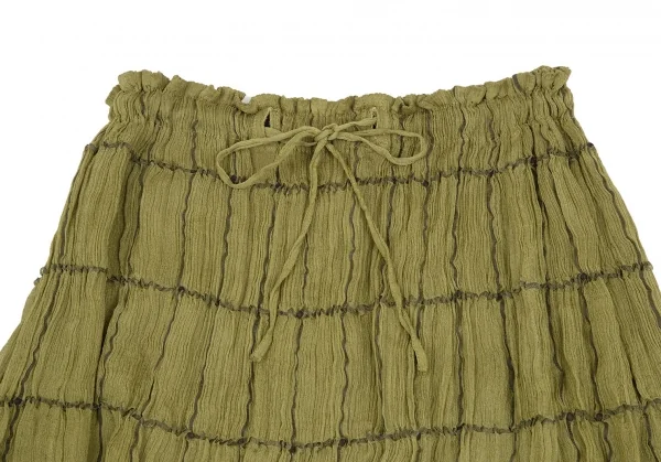 イッセイミヤケ ペルマネンテISSEY MIYAKE PERMANENTE シワプリーツグリッドチェックシルクスカート カーキグリーン2 K-117132_003