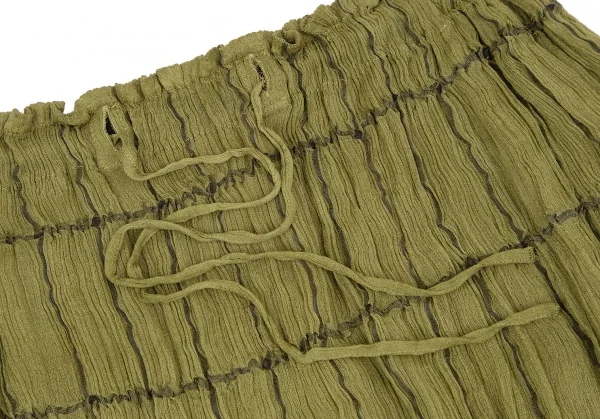 イッセイミヤケ ペルマネンテISSEY MIYAKE PERMANENTE シワプリーツグリッドチェックシルクスカート カーキグリーン2 K-117132_004