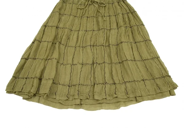 イッセイミヤケ ペルマネンテISSEY MIYAKE PERMANENTE シワプリーツグリッドチェックシルクスカート カーキグリーン2 K-117132_006