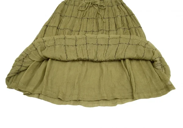 イッセイミヤケ ペルマネンテISSEY MIYAKE PERMANENTE シワプリーツグリッドチェックシルクスカート カーキグリーン2 K-117132_007