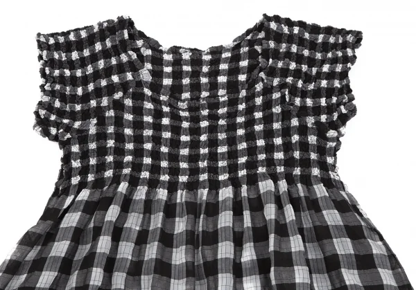 イッセイミヤケ ミーISSEY MIYAKE me チェック消しカリフラワーノースリーブチュニック 黒白F K-117134_003