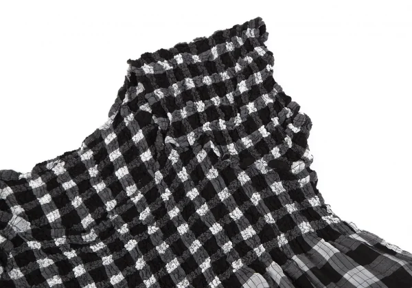 イッセイミヤケ ミーISSEY MIYAKE me チェック消しカリフラワーノースリーブチュニック 黒白F K-117134_005