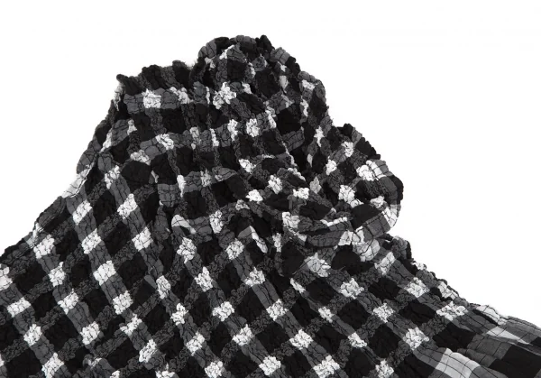 イッセイミヤケ ミーISSEY MIYAKE me チェック消しカリフラワーノースリーブチュニック 黒白F K-117134_006