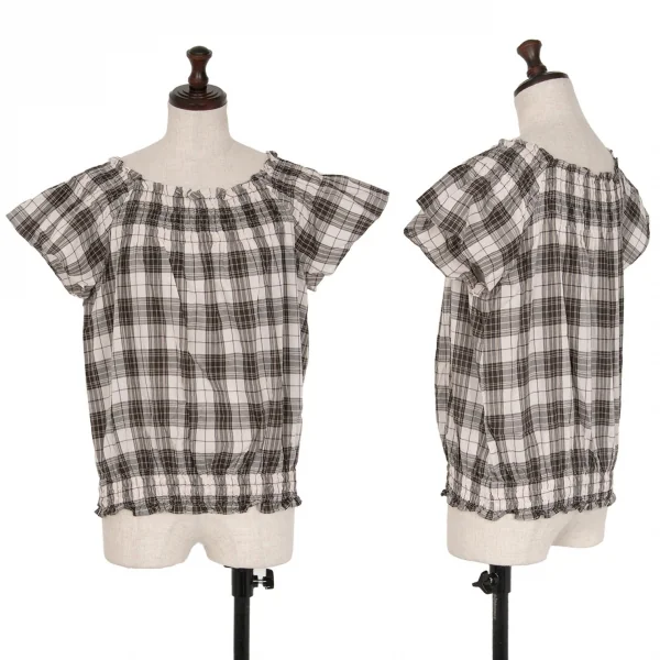 オールドイングランドOLD ENGLAND チェックギャザートップス 黒アイボリー36 K-117139_001