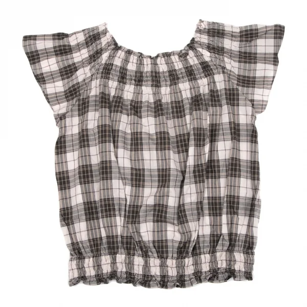 オールドイングランドOLD ENGLAND チェックギャザートップス 黒アイボリー36 K-117139_008