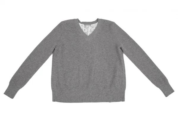 セオリーリュクスTheory luxe バックレース切替ニットセーター グレー白38 K-117171_002