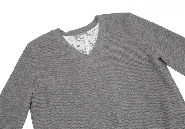 セオリーリュクスTheory luxe バックレース切替ニットセーター グレー白38 K-117171_003