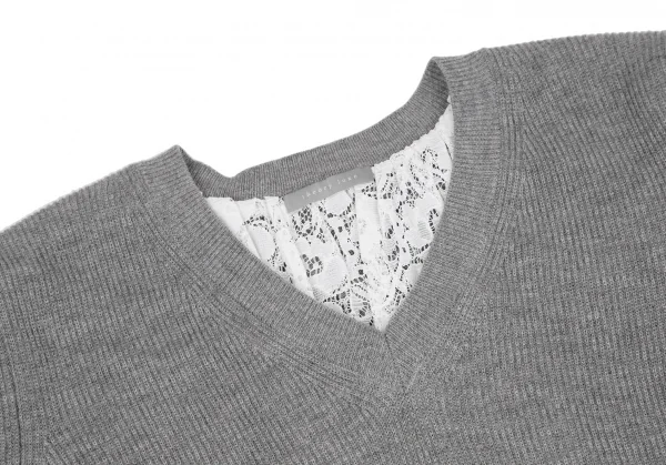 セオリーリュクスTheory luxe バックレース切替ニットセーター グレー白38 K-117171_004