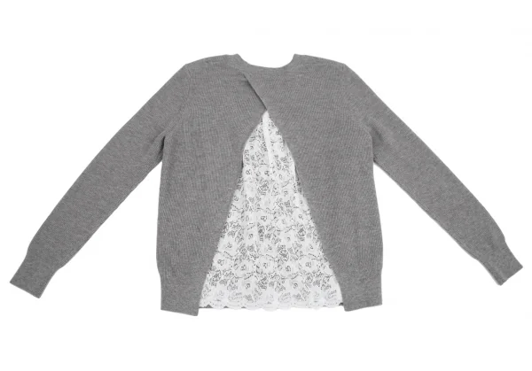 セオリーリュクスTheory luxe バックレース切替ニットセーター グレー白38 K-117171_008