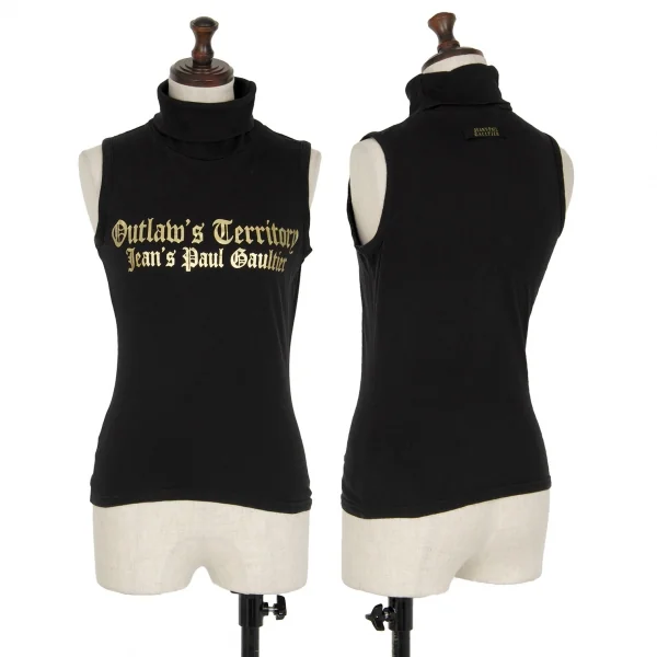 ジーンズポールゴルチエJean's Paul GAULTIER グリッターロゴプリントタートルネックノースリーブ 黒40 K-117181_001