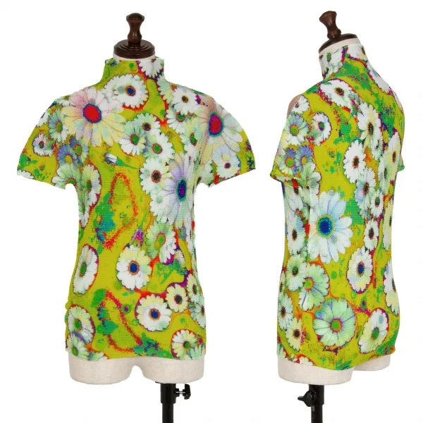 イッセイミヤケ ミーISSEY MIYAKE me フローラルプリントストレッチプリーツハイネックTシャツ 黄マルチF K-117214_001
