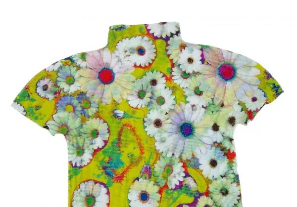イッセイミヤケ ミーISSEY MIYAKE me フローラルプリントストレッチプリーツハイネックTシャツ 黄マルチF K-117214_003