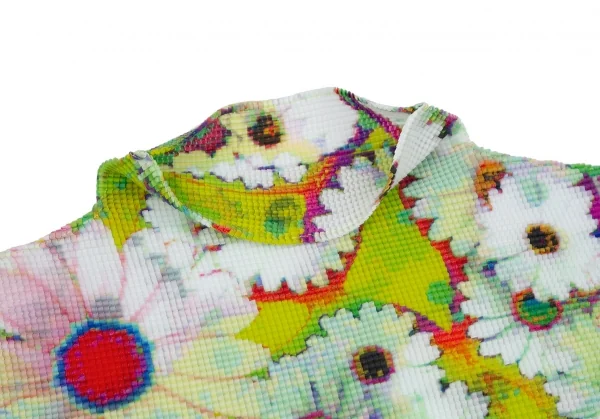 イッセイミヤケ ミーISSEY MIYAKE me フローラルプリントストレッチプリーツハイネックTシャツ 黄マルチF K-117214_004