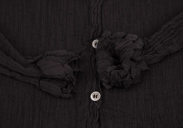 イッセイミヤケ ミーISSEY MIYAKE me ツイストフリンジ装飾シースルークレープブラウス 茶F K-117228_006