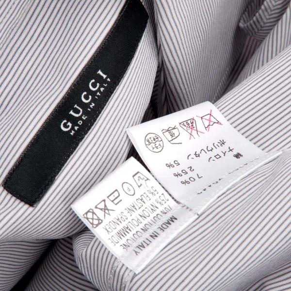 グッチGUCCI 長袖ストライプストレッチシャツ グレー43/17 (P-1877)