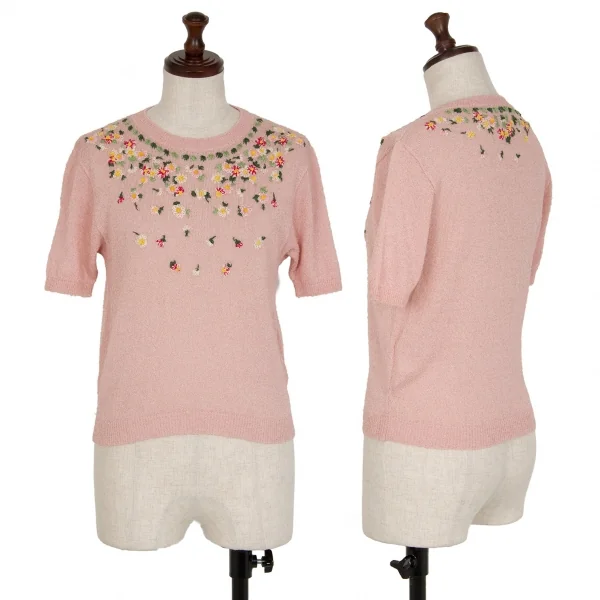 ケイタマルヤマKEITA MARUYAMA 小花刺繍半袖ニット ピンクM K-117241_001