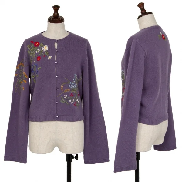 ケイタマルヤマKEITA MARUYAMA フラワー刺繍ニットカーディガン 紫M K-117252_001