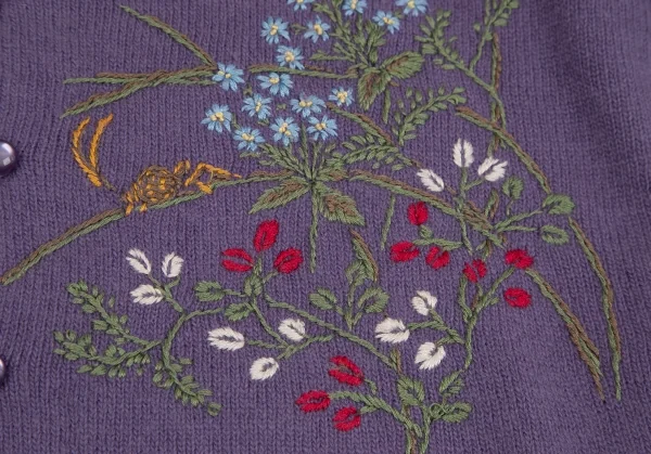 ケイタマルヤマKEITA MARUYAMA フラワー刺繍ニットカーディガン 紫M K-117252_011