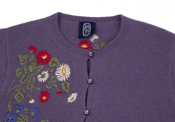 ケイタマルヤマKEITA MARUYAMA フラワー刺繍ニットカーディガン 紫M K-117252_003
