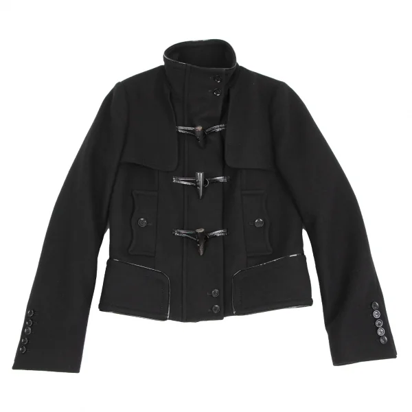 バーバリーBURBERRY ウールカシミヤパイピングショートダッフルコート 黒38 K-117269_002